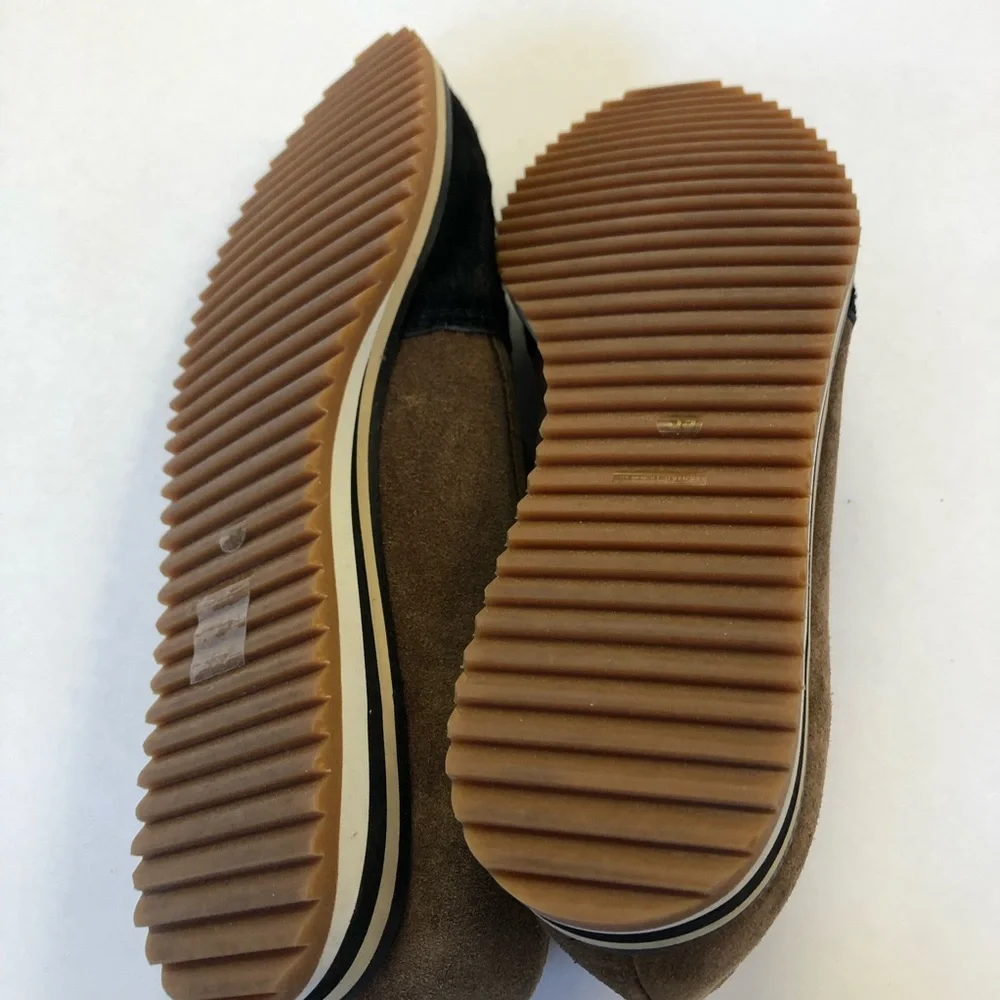 ALL BLACK Tan Suede Fur Cap‎ Slip On Shootie Sz. 39